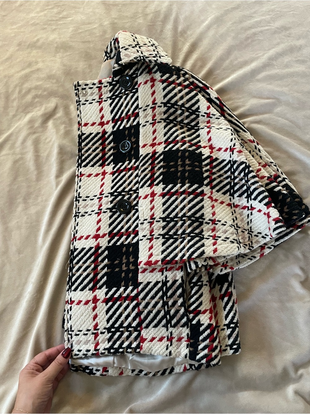 Steve Madden Plaid Tweed Belted Cape Coat M/L